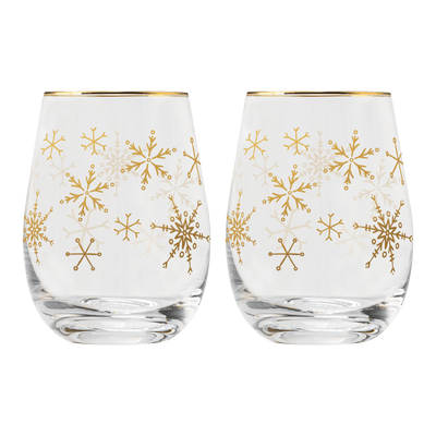 Snowflakes Stemless Wine Glass - Boxed Set of 2 - Sweet Water Decor - wine glass boxed set