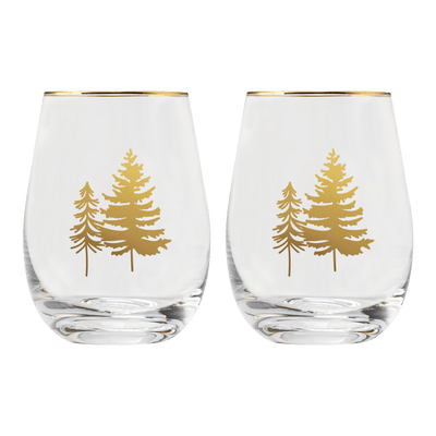 Trees Stemless Wine Glass - Boxed Set of 2 - Sweet Water Decor - wine glass boxed set
