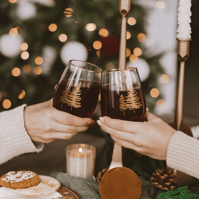 Trees Stemless Wine Glass - Boxed Set of 2 - Sweet Water Decor - wine glass boxed set