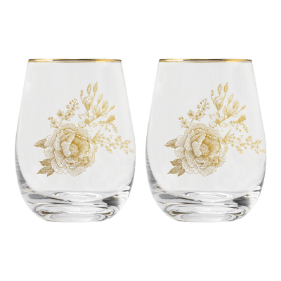Delft Stemless Wine Glass - Boxed Set of 2 - Sweet Water Decor - wine glass boxed set