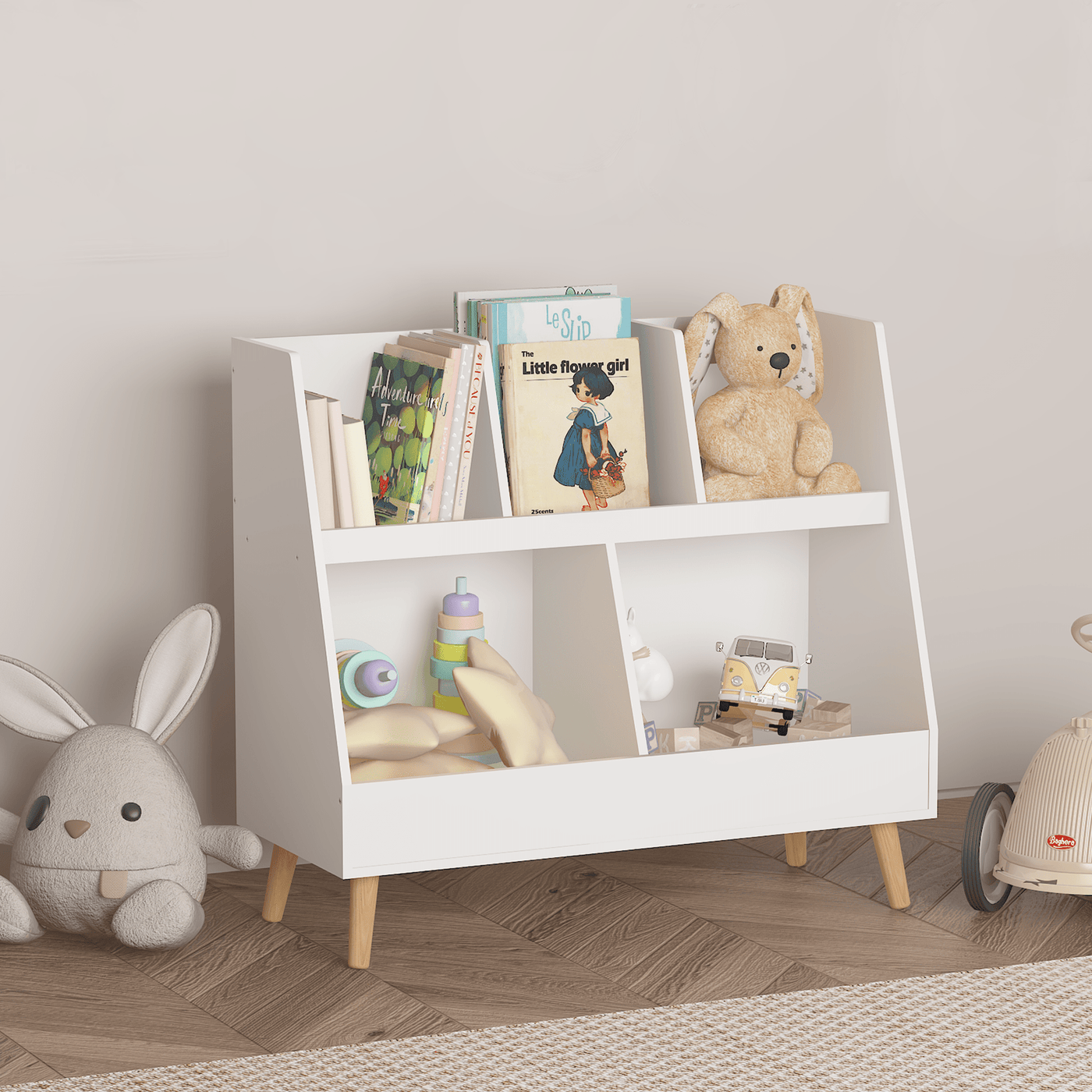 Walker Edison | Kids Bookcase and Toy Organizer - Sweet Water Decor - Storage & Organization