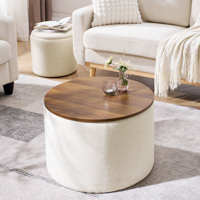 Walker Edison | Chenille 2 - Piece Set Round Storage Ottomans - Sweet Water Decor - Storage & Organization