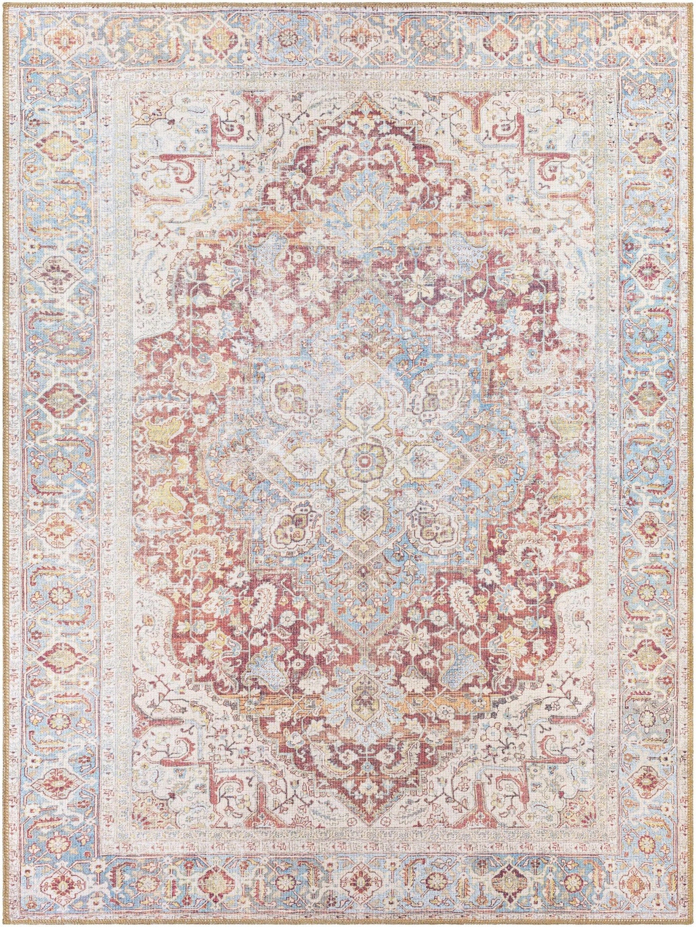 Cream Rust Leeston Vintage Washable Area Rug - Sweet Water Decor - Rugs