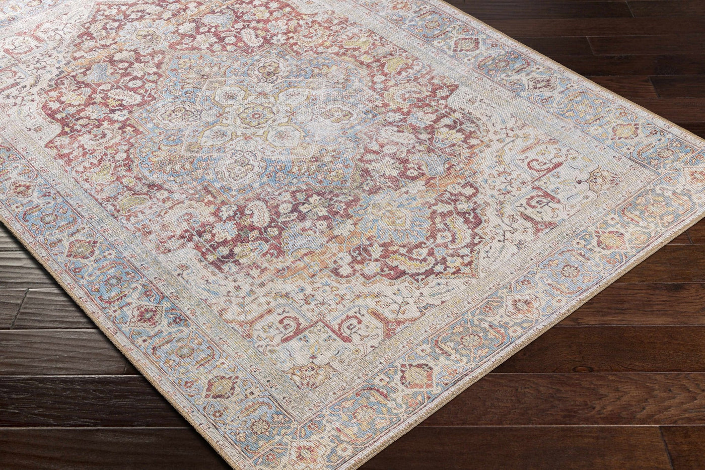 Cream Rust Leeston Vintage Washable Area Rug - Sweet Water Decor - Rugs