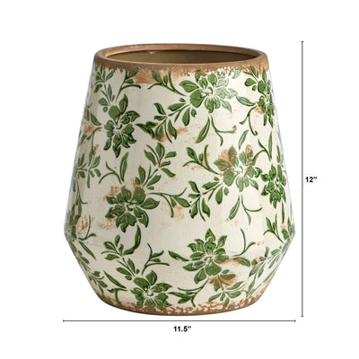 12” Tuscan Ceramic Green Scroll Planter - Sweet Water Decor - vase