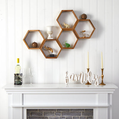12” Wooden Hexagon Floating Honeycomb Shelve (Set of 5) - Sweet Water Decor - Shelf