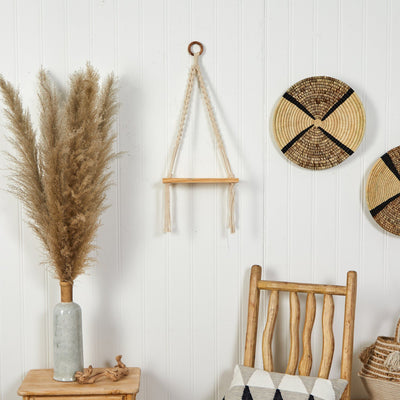 12” x 22” Hand Woven Macrame Wall Hanging with Wooden Shelf - Sweet Water Decor - Shelf
