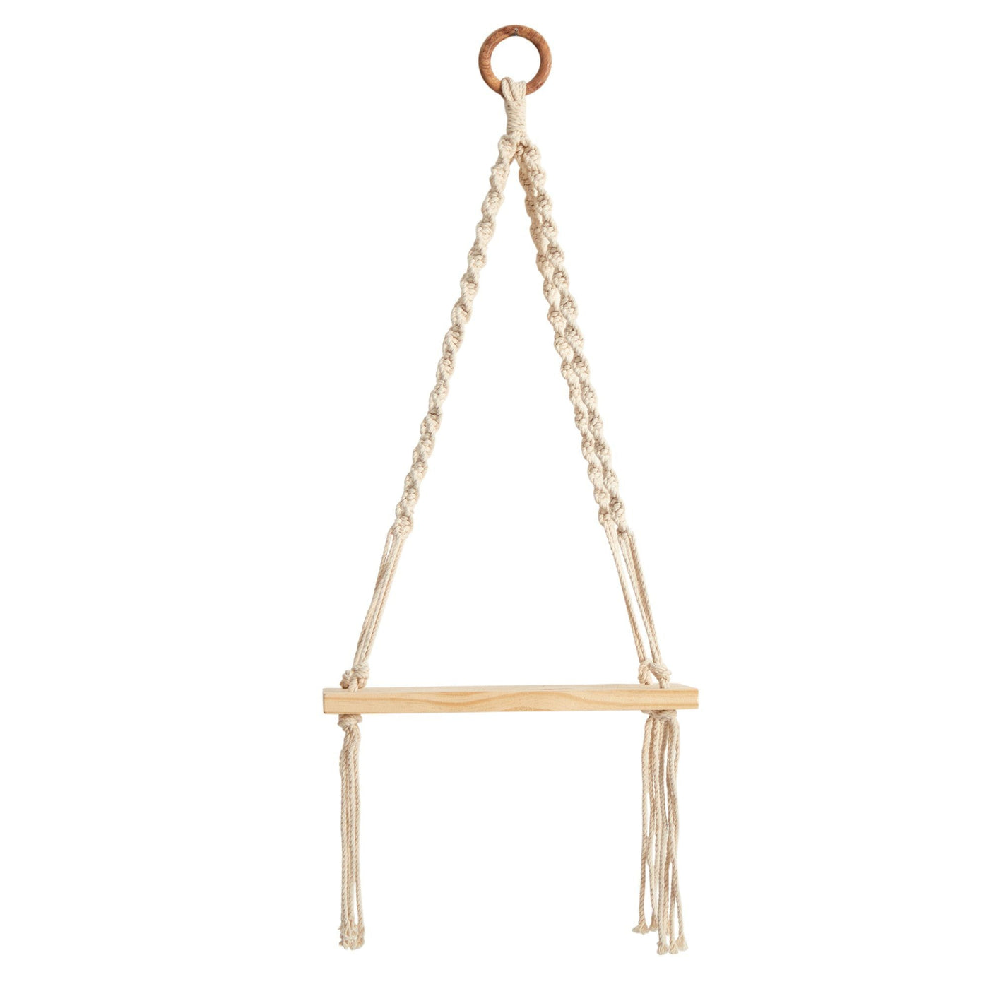12” x 22” Hand Woven Macrame Wall Hanging with Wooden Shelf - Sweet Water Decor - Shelf