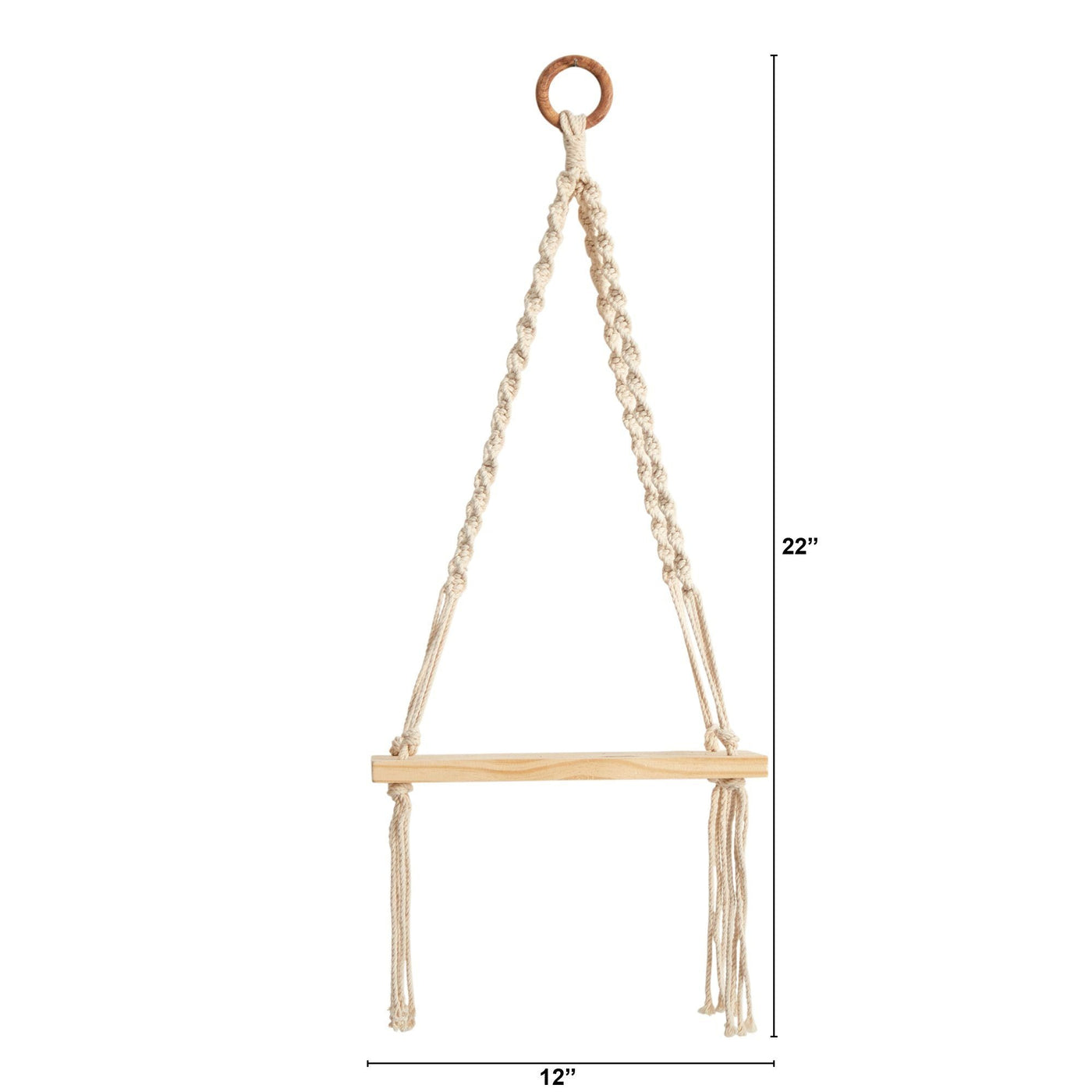 12” x 22” Hand Woven Macrame Wall Hanging with Wooden Shelf - Sweet Water Decor - Shelf