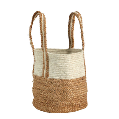 14” Boho Chic Basket Natural Cotton and Jute with Handles - Sweet Water Decor - basket