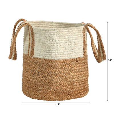14” Boho Chic Basket Natural Cotton and Jute with Handles - Sweet Water Decor - basket