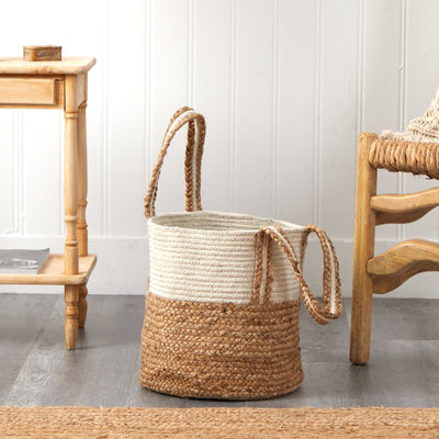 14” Boho Chic Basket Natural Cotton and Jute with Handles - Sweet Water Decor - basket