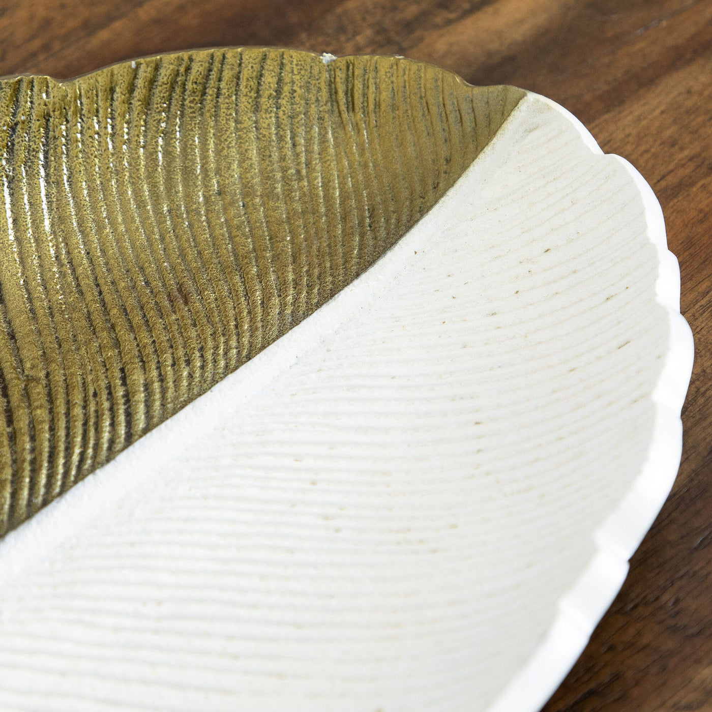 14" Gold and White Leaf Decorative Accent - Sweet Water Decor - tray