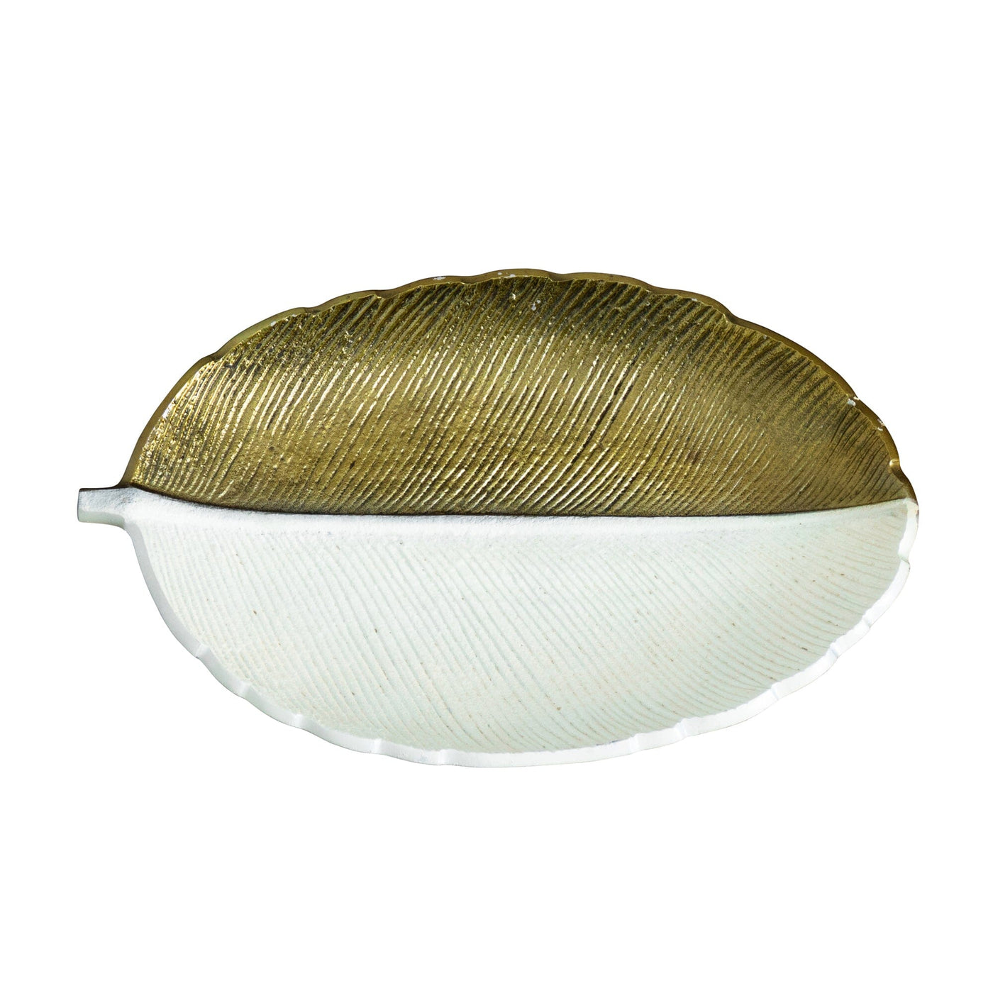14" Gold and White Leaf Decorative Accent - Sweet Water Decor - tray