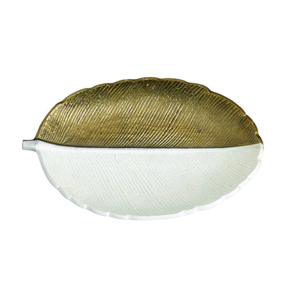 14" Gold and White Leaf Decorative Accent - Sweet Water Decor - tray