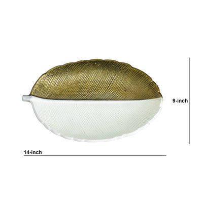 14" Gold and White Leaf Decorative Accent - Sweet Water Decor - tray