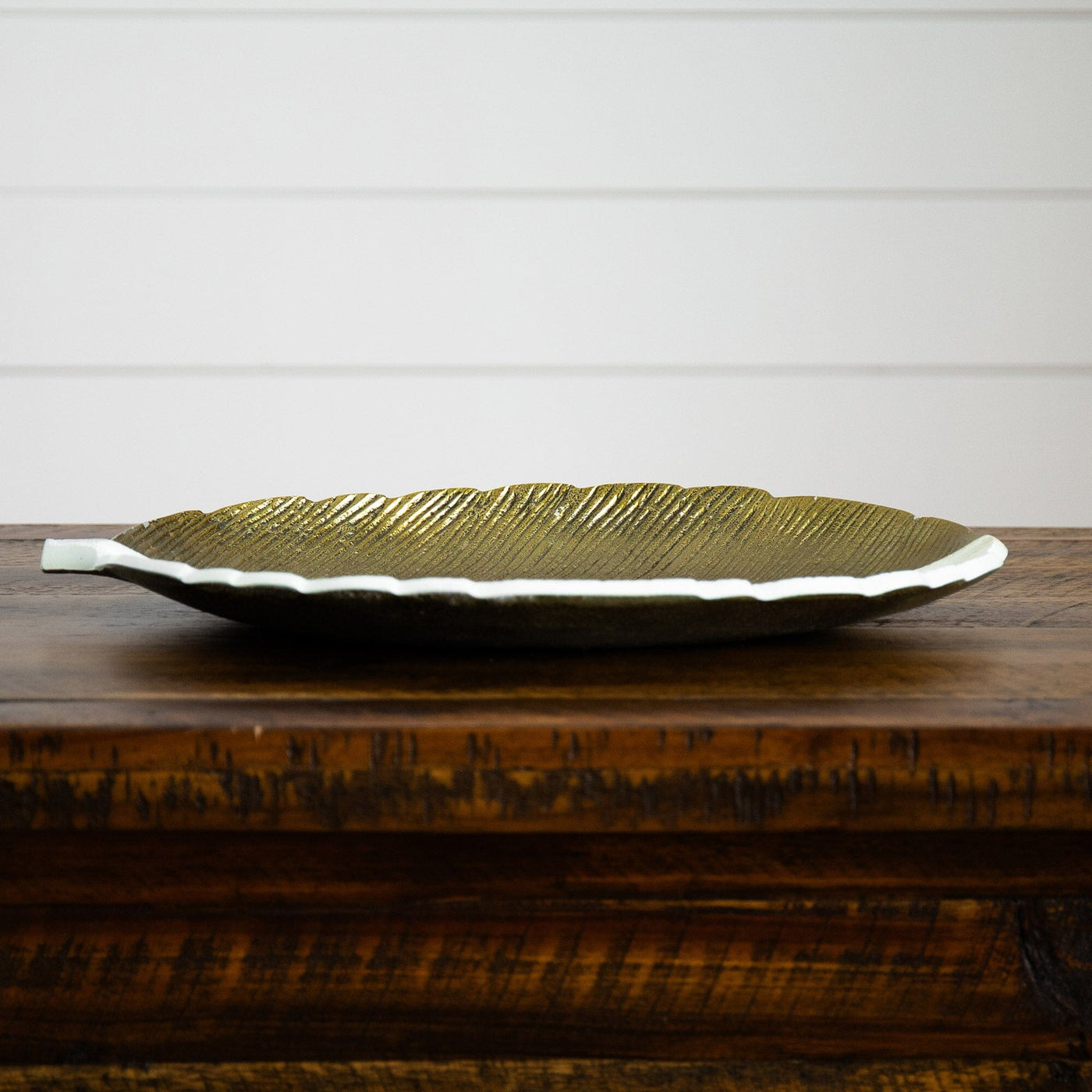 14" Gold and White Leaf Decorative Accent - Sweet Water Decor - tray