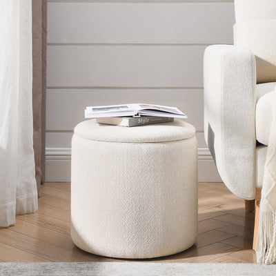 Walker Edison | Chenille 2 - Piece Set Round Storage Ottomans - Sweet Water Decor - Storage & Organization
