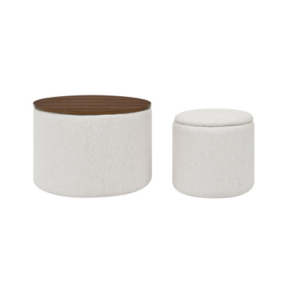 Walker Edison | Chenille 2 - Piece Set Round Storage Ottomans - Sweet Water Decor - Storage & Organization