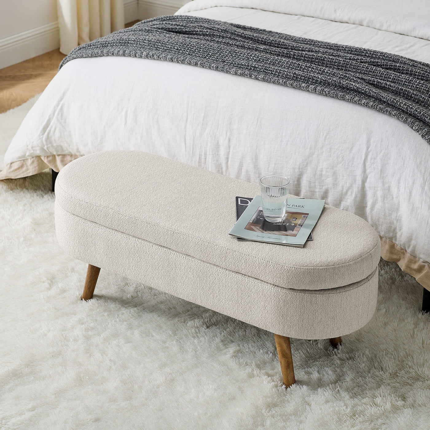 Walker Edison | Ottoman Oval Storage Bench - Sweet Water Decor - Ottoman