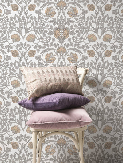 William Morris Wallpaper with a Pomegranate Motif in Beige, Tan, and Gray - D043 - Sweet Water Decor - Wallpaper