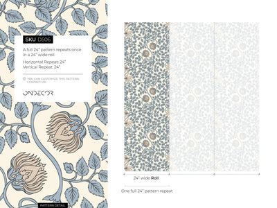 William Morris Wallpaper with Trailing Floral Vines in Light Blue and Beige - D506 - Sweet Water Decor - Wallpaper