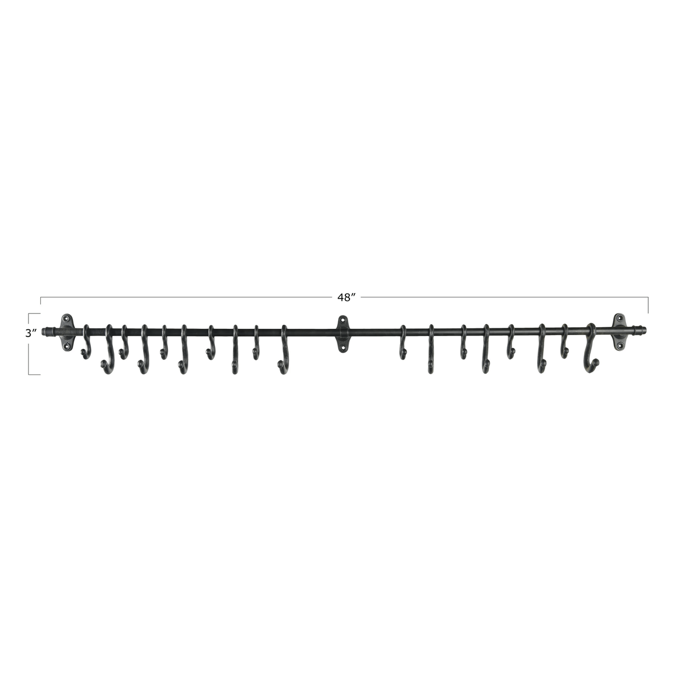 Forged Metal Wall Rod with Hooks - Sweet Water Decor - rod and hooks