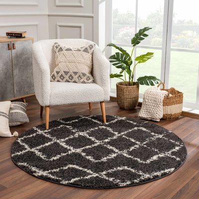 Wallagrass Black/Beige Trellis Tassel Shag
