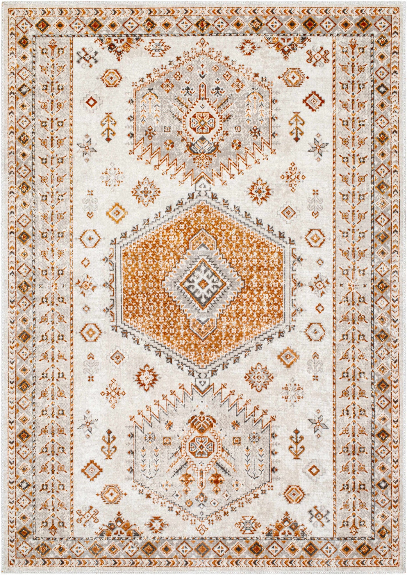 Cain Cream & Rust Washable Area Rug