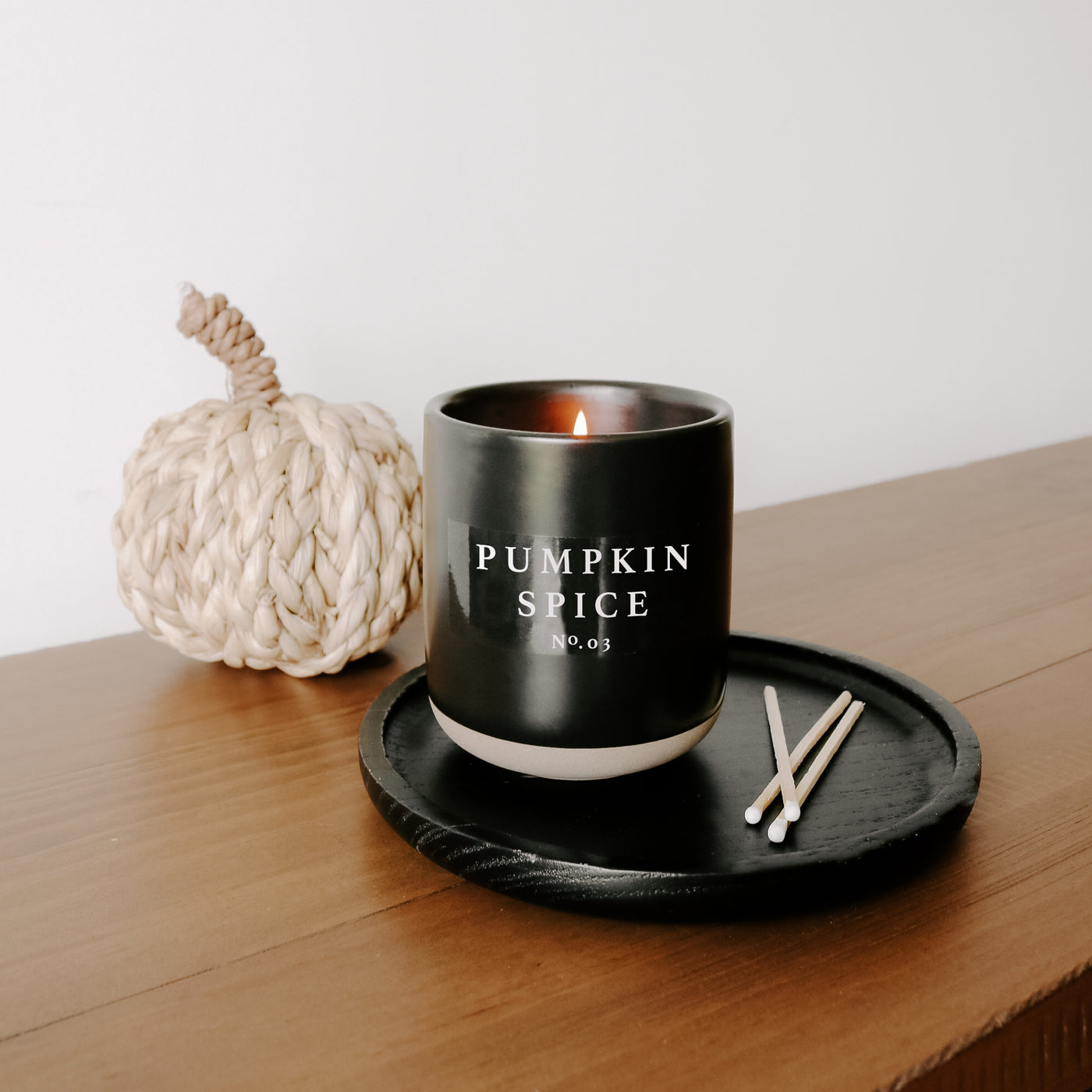 Pumpkin Spice Soy Candle - Black Stoneware Jar - 12 oz - Sweet Water Decor - Candles