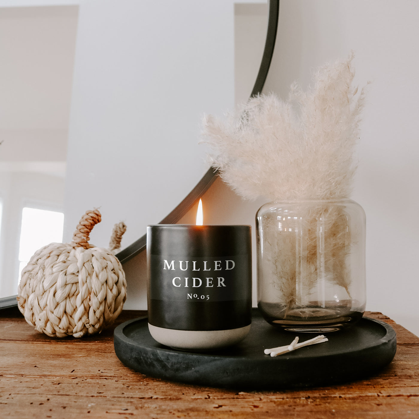 Mulled Cider Soy Candle - Black Stoneware Jar - 12 oz - Sweet Water Decor - Candles