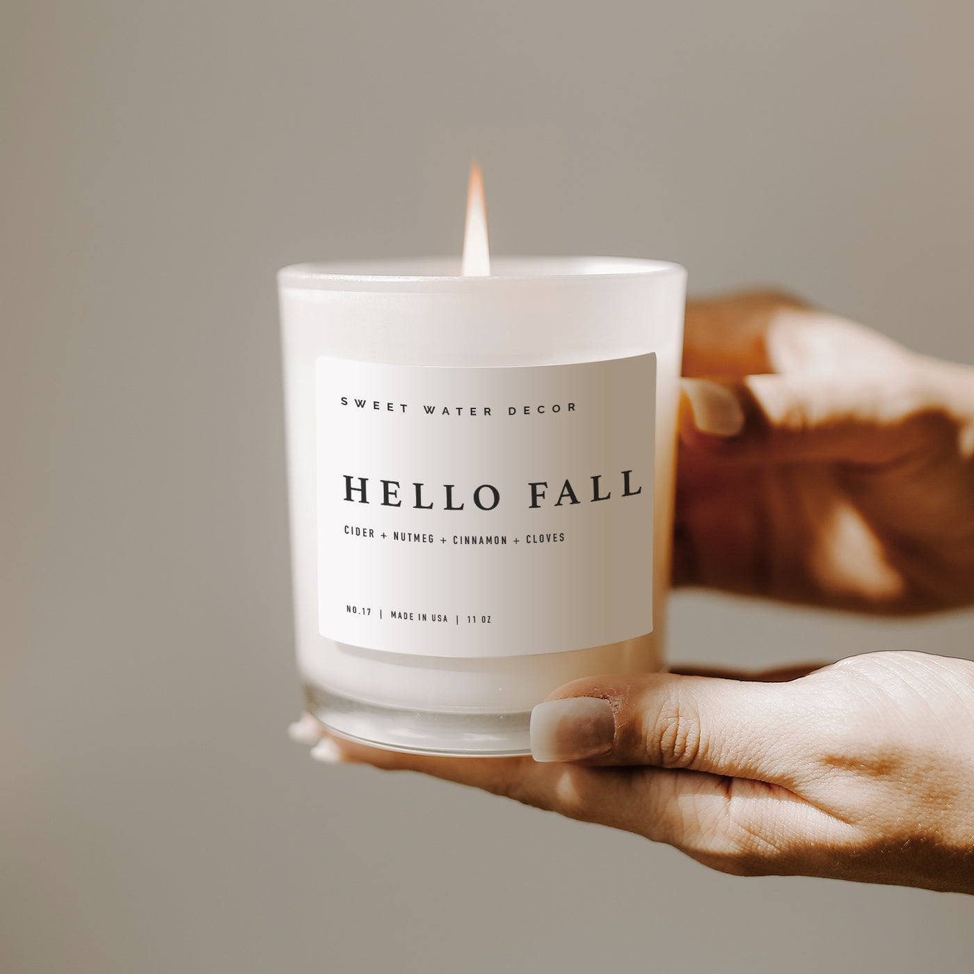 Hello Fall Soy Candle - White Jar - 11 oz - Sweet Water Decor - Candles