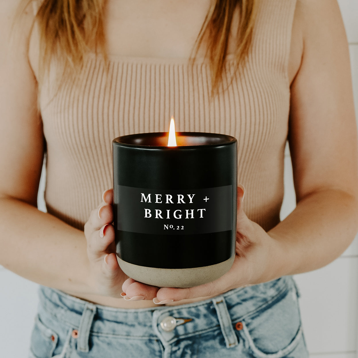 Merry + Bright Soy Candle - Black Stoneware Jar - 12 oz