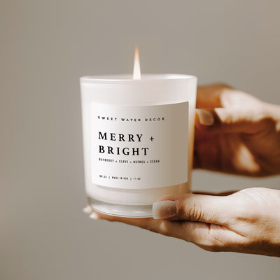 Merry + Bright Soy Candle - White Jar - 11 oz - Sweet Water Decor - Candles