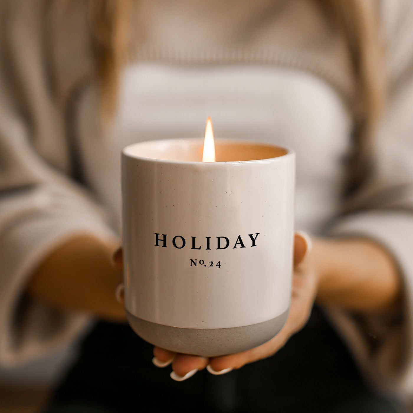 Holiday Soy Candle - Cream Stoneware Jar - 12 oz - Sweet Water Decor - Candles