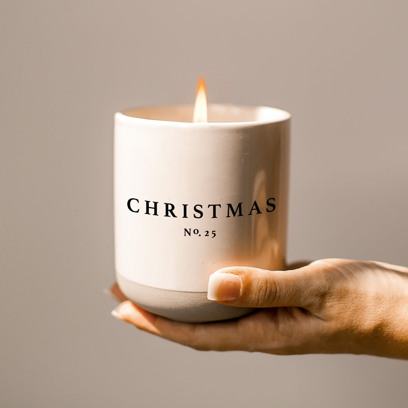 Christmas Soy Candle - Cream Stoneware Jar - 12 oz