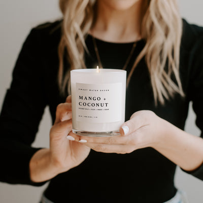 Mango and Coconut Soy Candle - White Jar - 11 oz - Sweet Water Decor - Candles