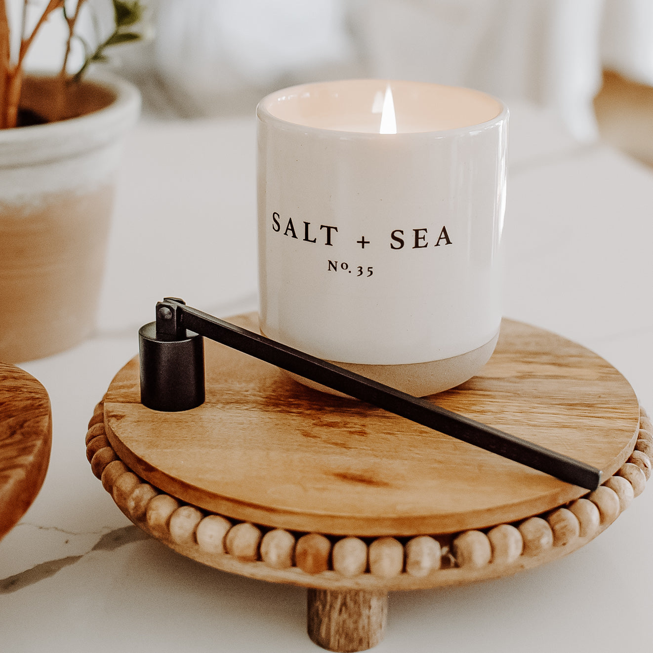Salt and Sea Soy Candle - Cream Stoneware Jar - 12 oz