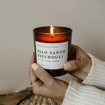 Palo Santo Patchouli Soy Candle - Amber Jar - 11 oz
