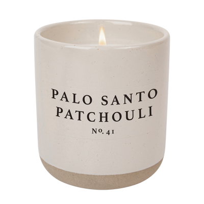 Palo Santo Patchouli Soy Candle - Cream Stoneware Jar - 12 oz