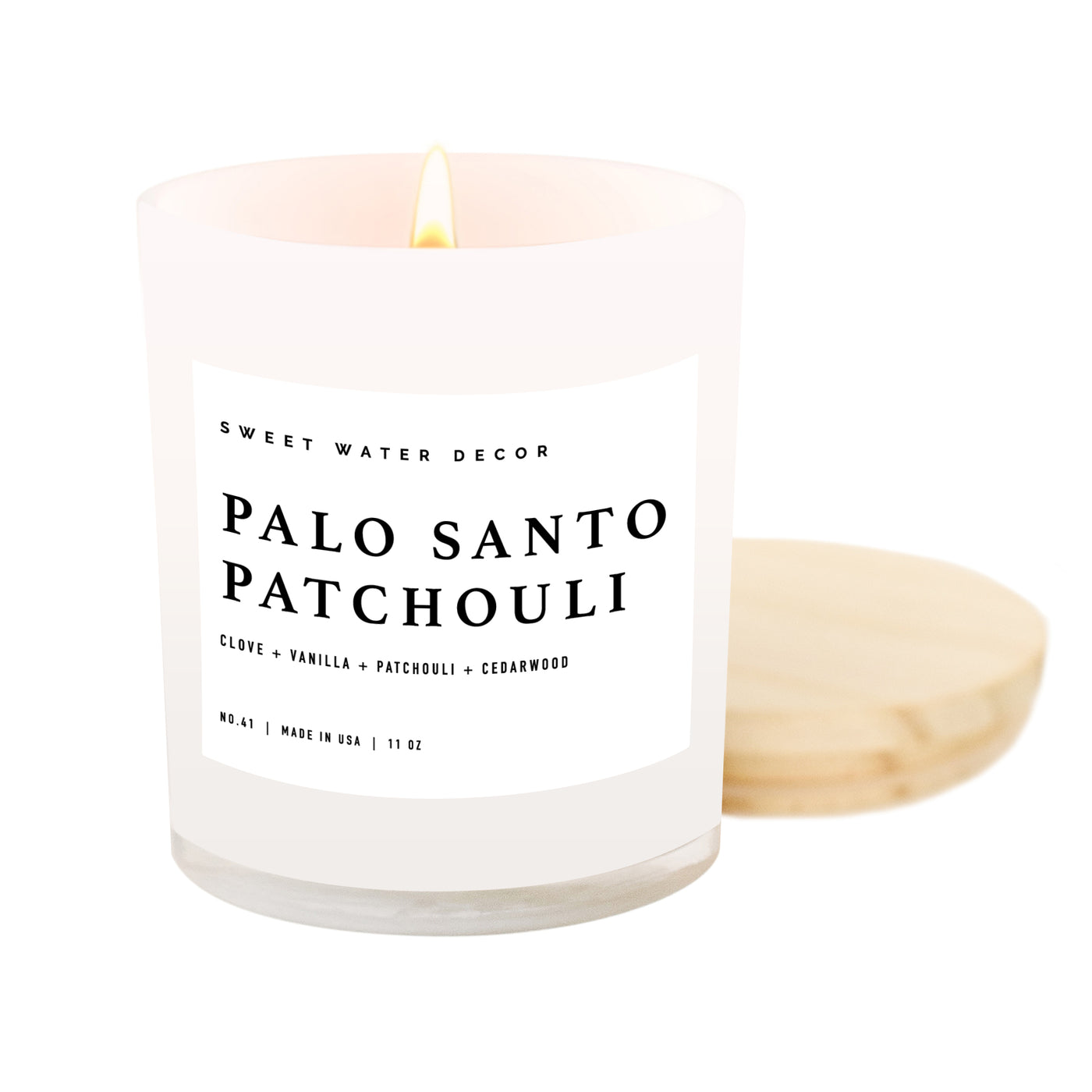 Palo Santo Patchouli Soy Candle - White Jar - 11 oz - Sweet Water Decor - Candles