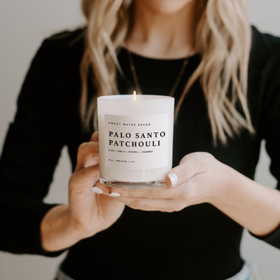 Palo Santo Patchouli Soy Candle - White Jar - 11 oz