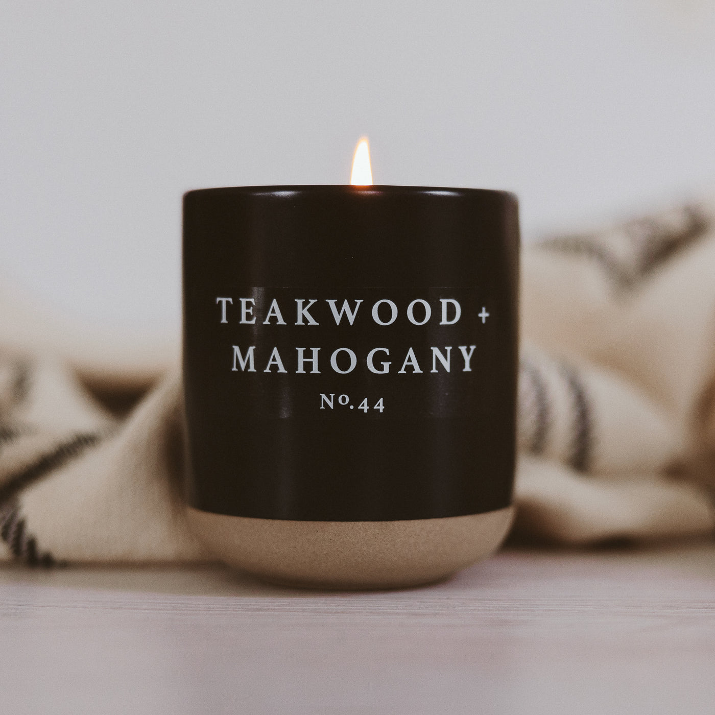 Teakwood and Mahogany Soy Candle - Black Stoneware Jar - 12 oz