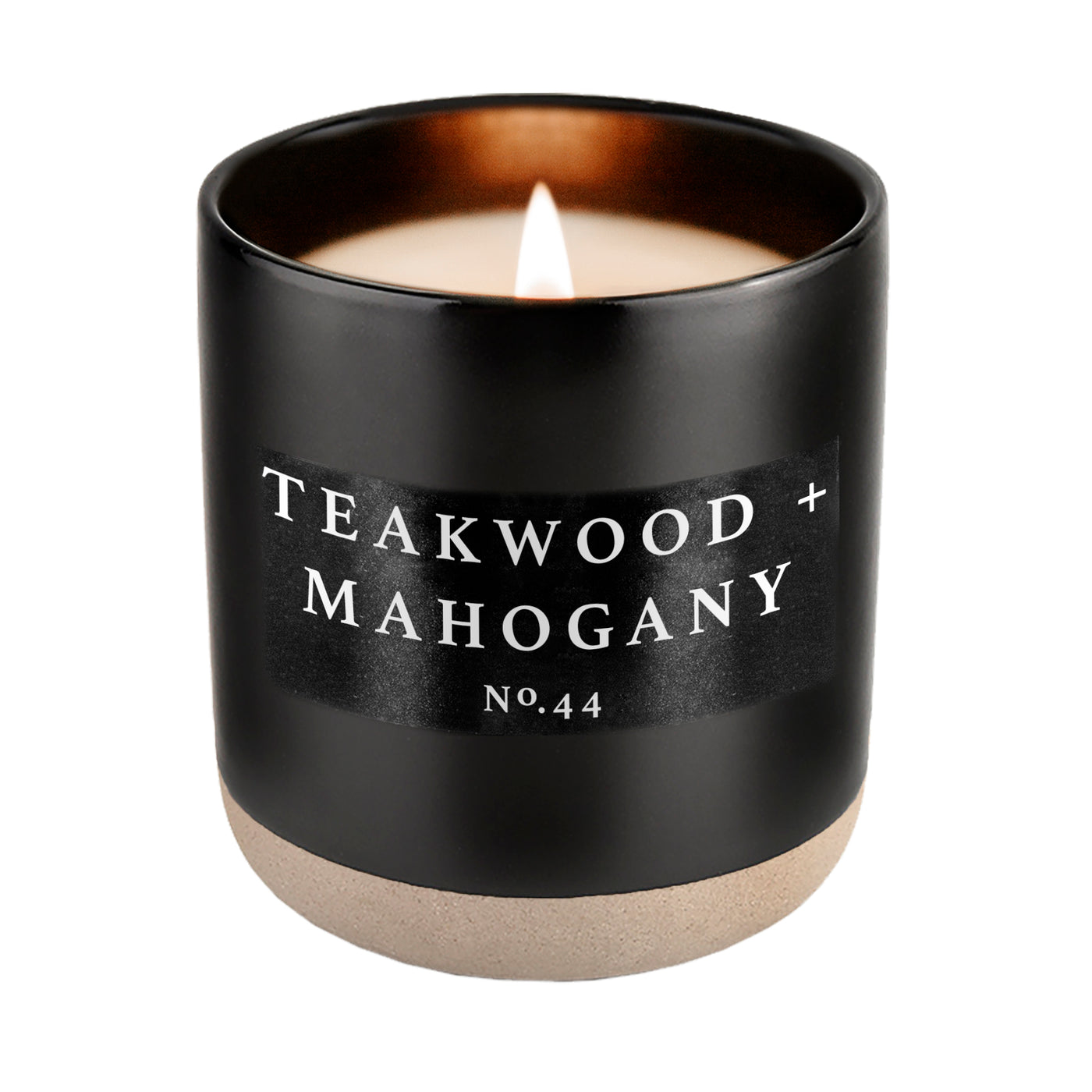 Teakwood and Mahogany Soy Candle - Black Stoneware Jar - 12 oz