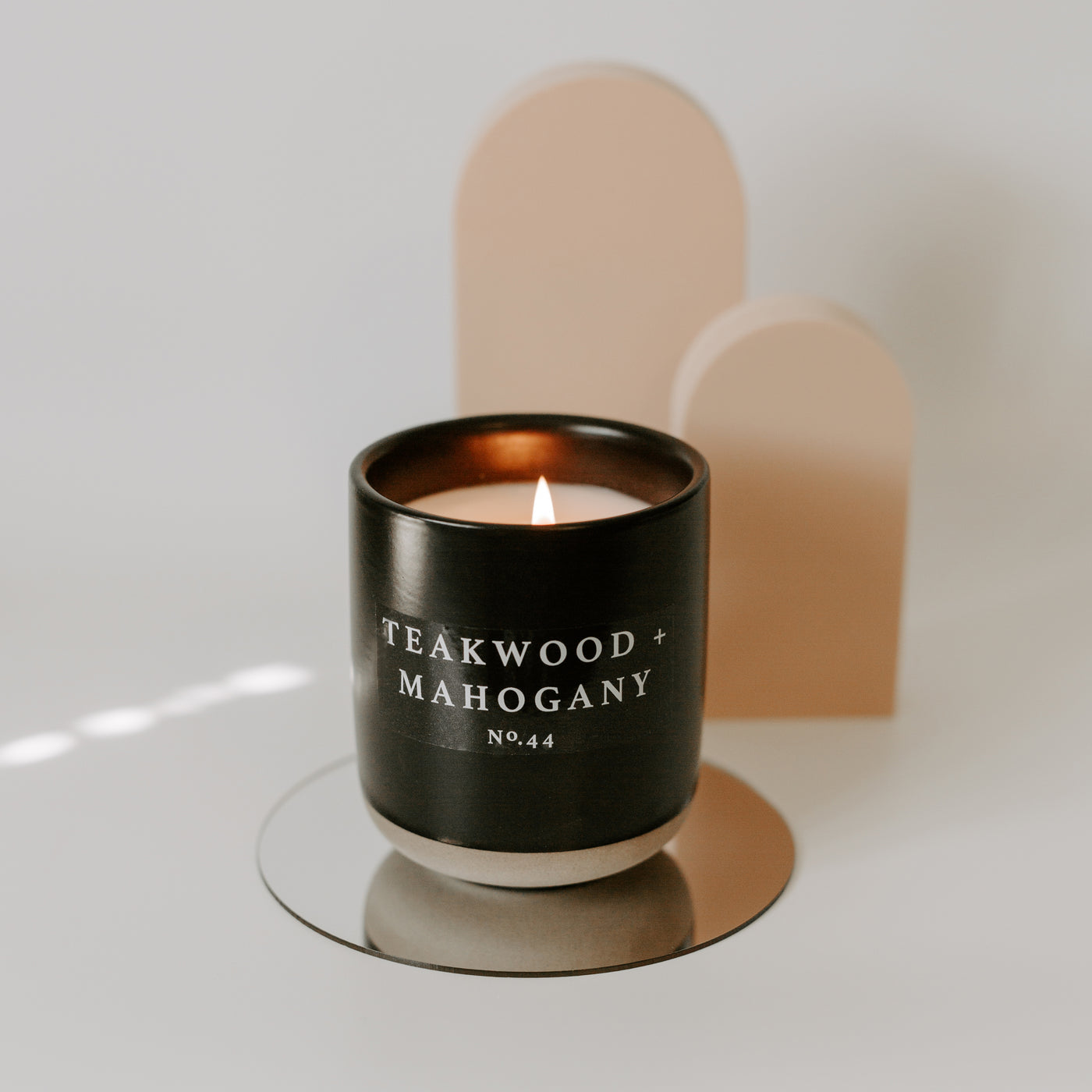 Teakwood and Mahogany Soy Candle - Black Stoneware Jar - 12 oz
