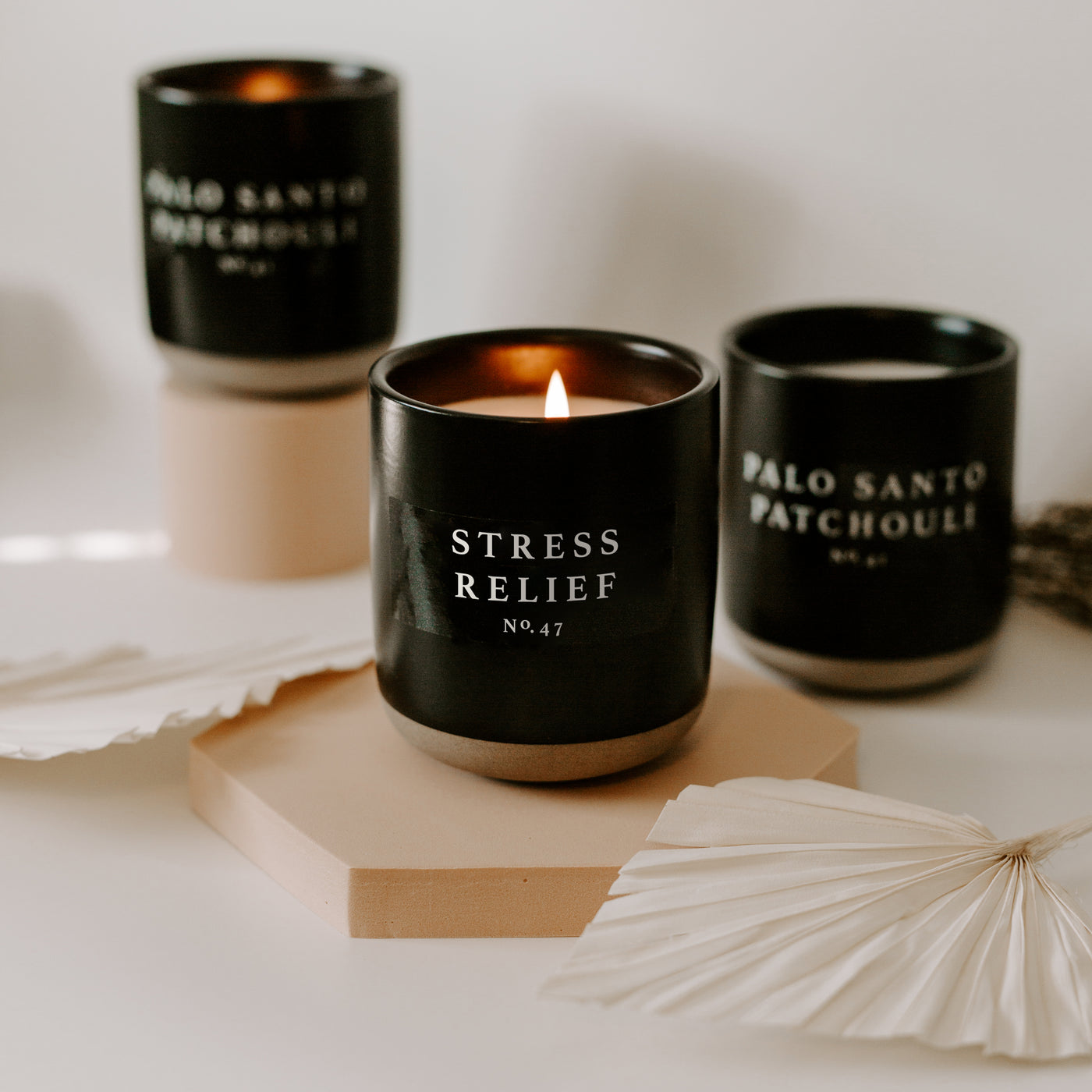 Stress Relief Soy Candle - Black Stoneware Jar - 12 oz