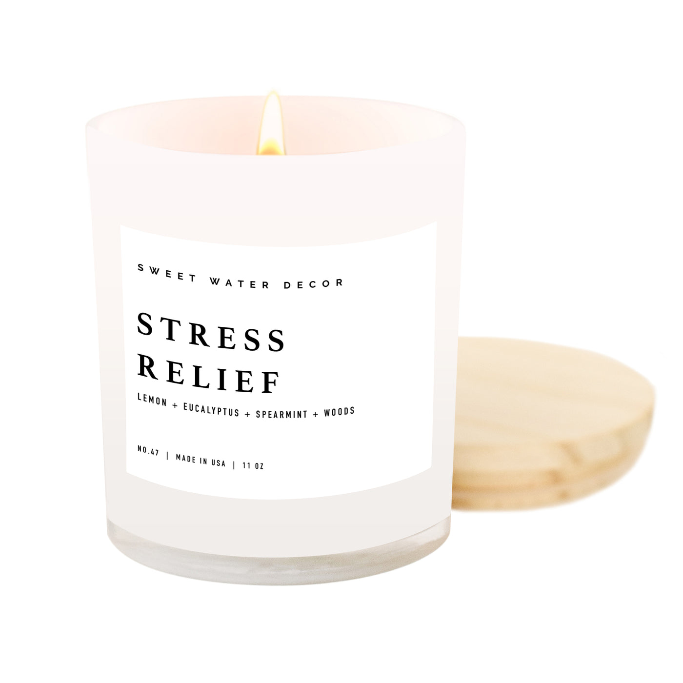 Stress Relief Soy Candle - White Jar - 11 oz - Sweet Water Decor - Candles