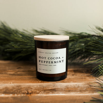 Hot Cocoa and Peppermint Soy Candle - Amber Jar - 11 oz