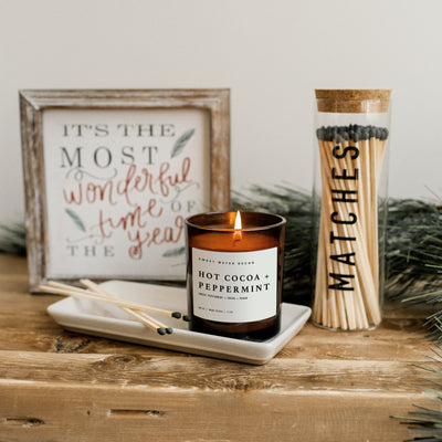 Hot Cocoa and Peppermint Soy Candle - Amber Jar - 11 oz