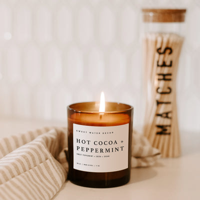 Hot Cocoa and Peppermint Soy Candle - Amber Jar - 11 oz